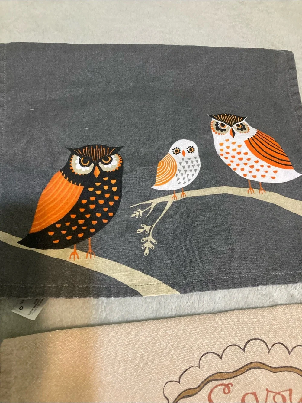 Kitchen Linens Set - Owl & Autumn Designs in Beige, Black, Orange Bundle Of 4